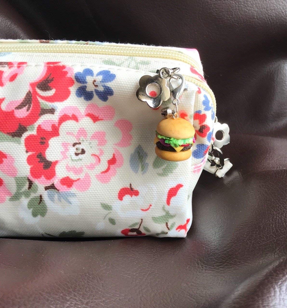 Mini Burger bag charm, polymer clay charm, miniature food charm, planner charm, miniature burger charm