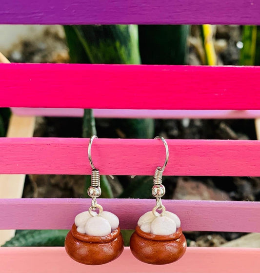 Miniature Rasgullas in Earthen Pot Earrings, Miniature Food Jewellery, Dessert Earrings, Indian food Earrings, Indian Jewellery